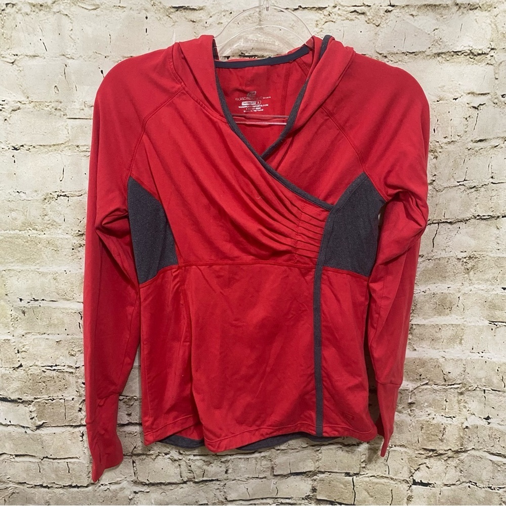 Roadrunner Coral Gray Long Sleeve Hooded Pony Tail Hole Pullover